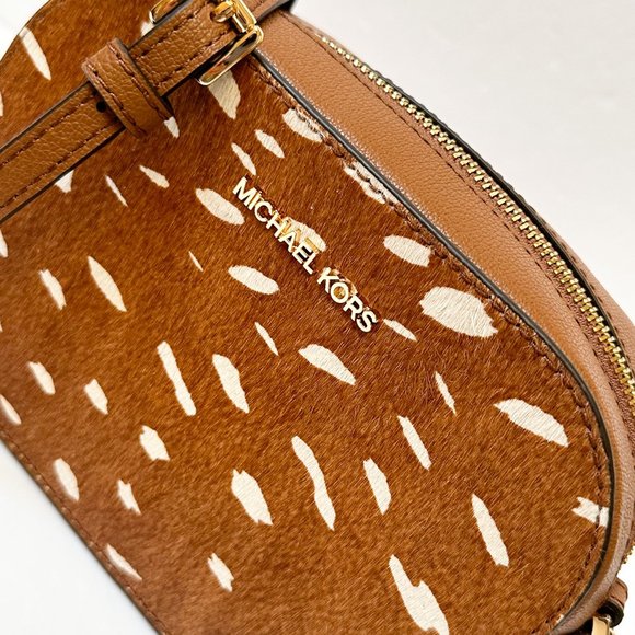 Michael Kors Rose Small Oval Camera Crossbody Bag Exotic Print Brown Multi - Picture 13 of 13